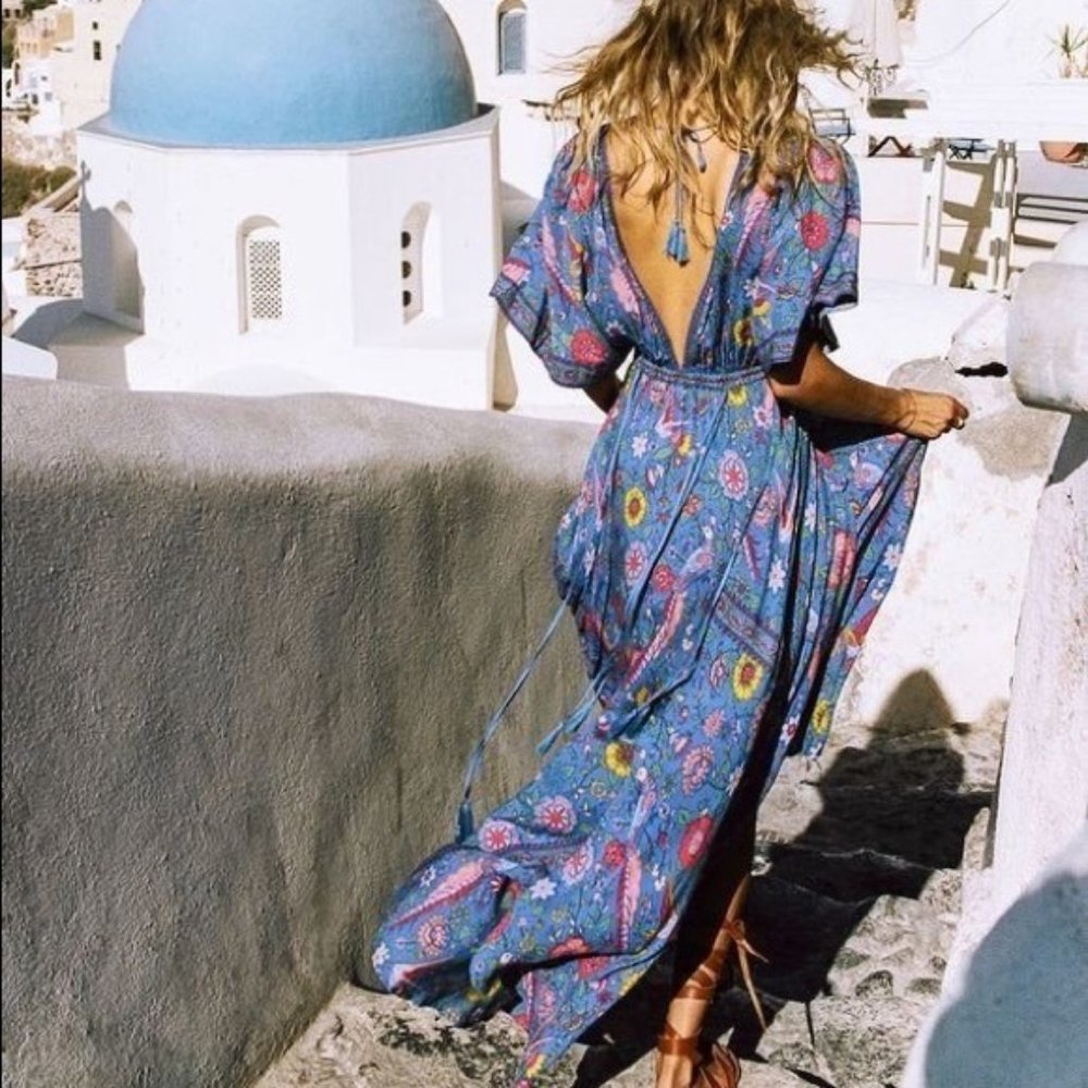 Red Boho Floral Bird Gypsy Print Maxi Long - Picture 9 of 9